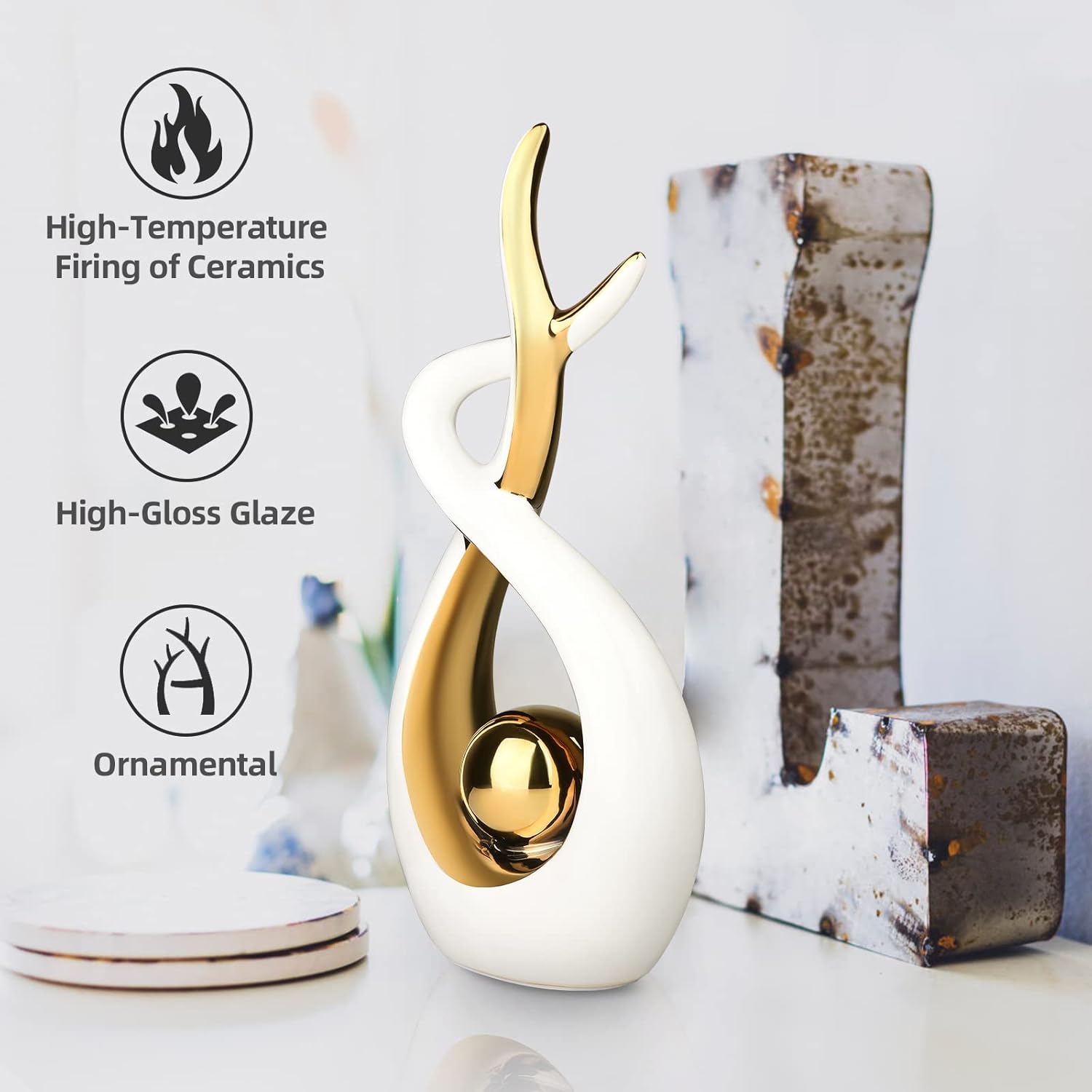 Ceramic Modern Abstract Art Statue Decor, Modern Sculpture Ornaments For Living Room, Table Centrepieces For Dining Room Home Decor Accessories(White)