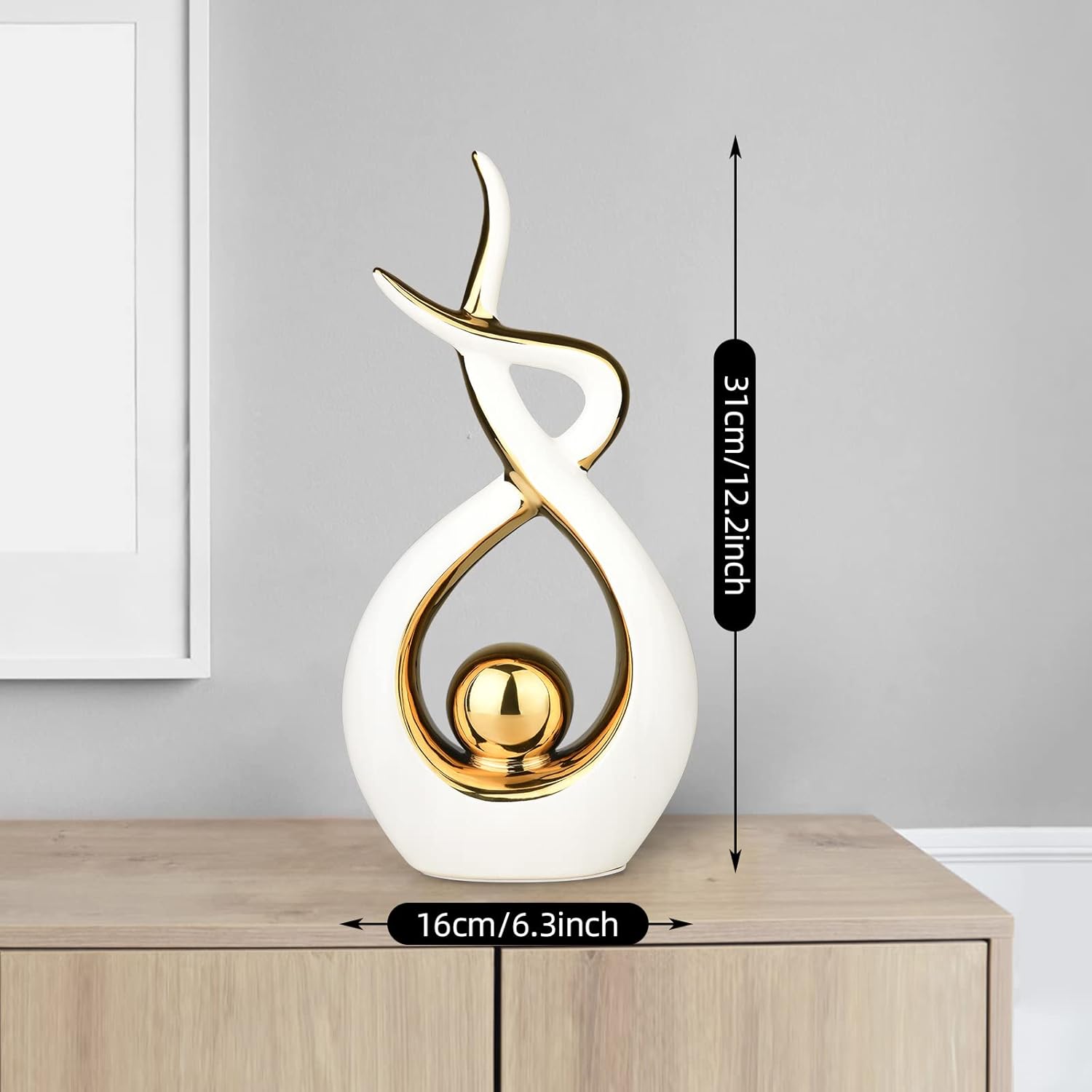Ceramic Modern Abstract Art Statue Decor, Modern Sculpture Ornaments For Living Room, Table Centrepieces For Dining Room Home Decor Accessories(White)