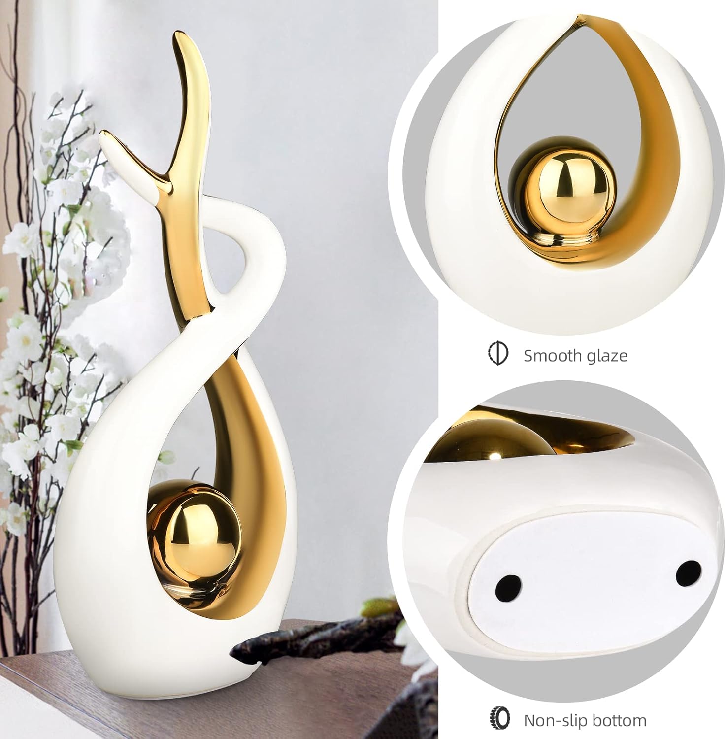 Ceramic Modern Abstract Art Statue Decor, Modern Sculpture Ornaments For Living Room, Table Centrepieces For Dining Room Home Decor Accessories(White)