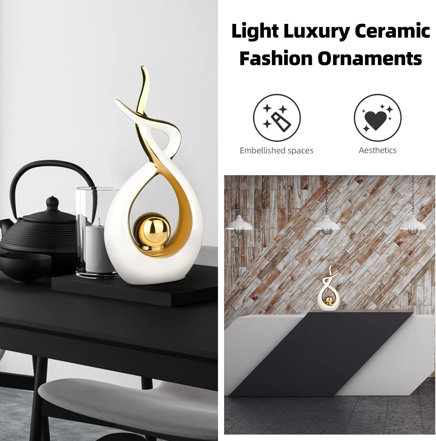Ceramic Modern Abstract Art Statue Decor, Modern Sculpture Ornaments For Living Room, Table Centrepieces For Dining Room Home Decor Accessories(White)