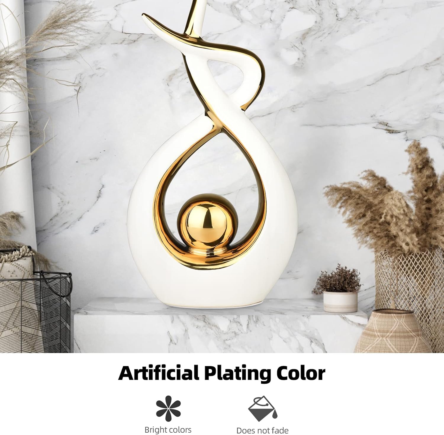 Ceramic Modern Abstract Art Statue Decor, Modern Sculpture Ornaments For Living Room, Table Centrepieces For Dining Room Home Decor Accessories(White)