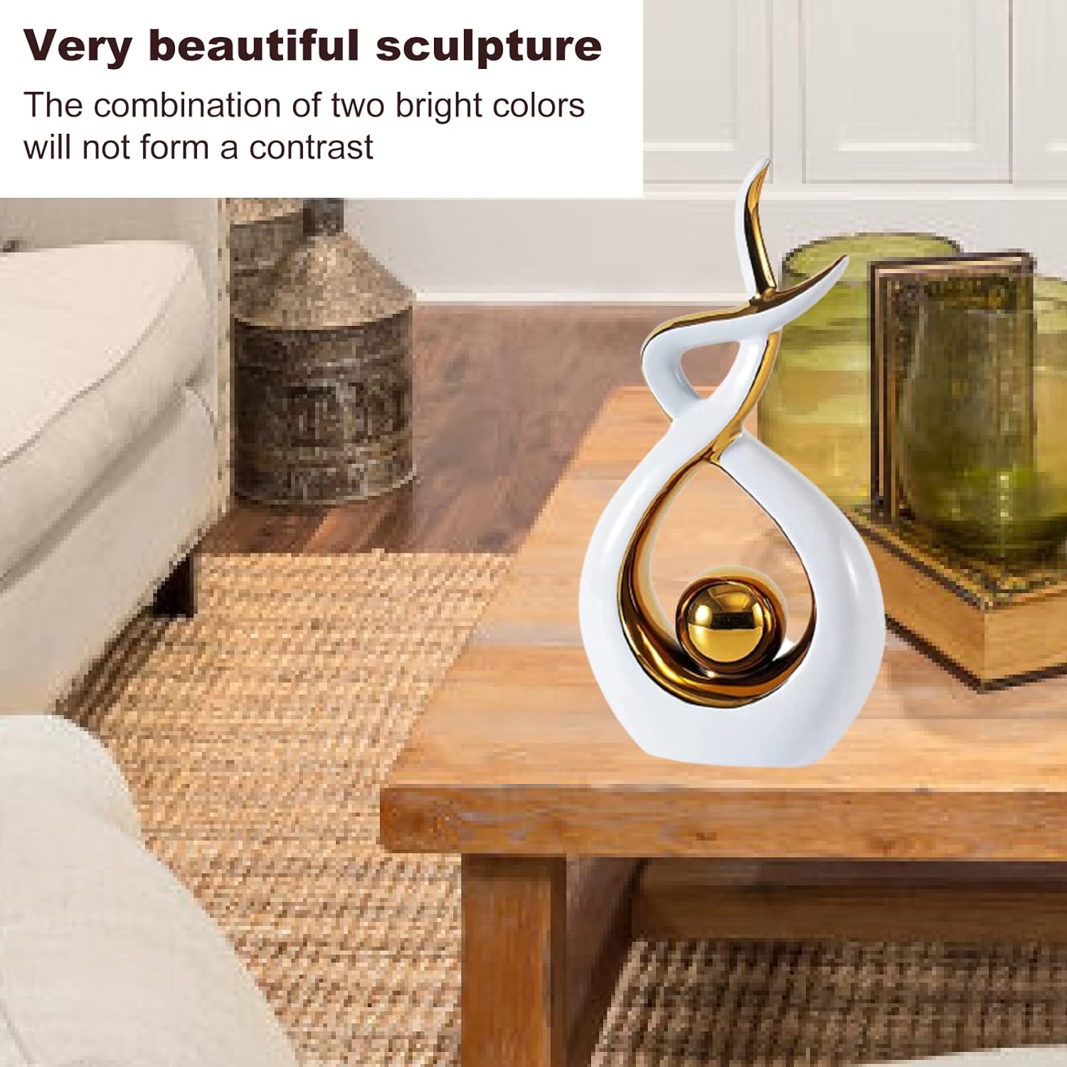 Ceramic Modern Abstract Art Statue Decor, Modern Sculpture Ornaments For Living Room, Table Centrepieces For Dining Room Home Decor Accessories(White)