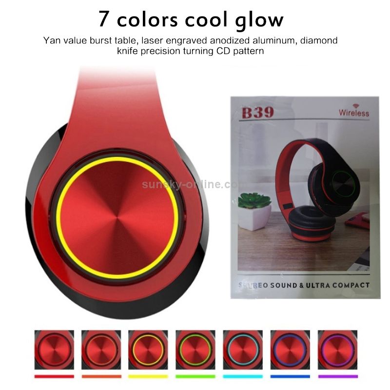 (Ava）B39 Over-Ear Wireless Bluetooth V5.0 Headphones Sport Earphones Retractable Earbuds Headsets Large Capacity Battery Earphones Workout Earphones Durable Earphones with Microphone Music