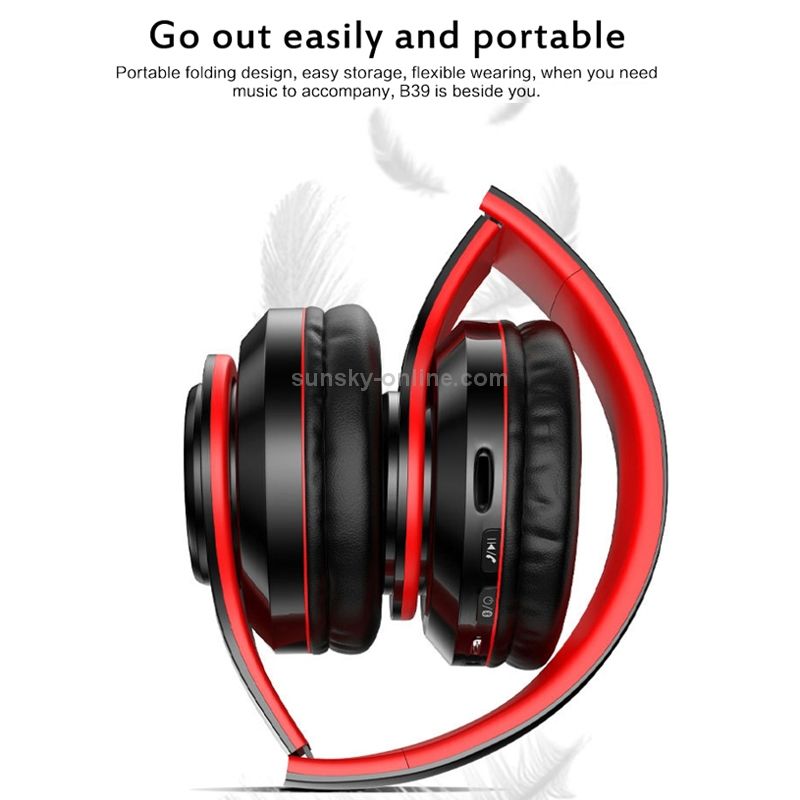 (Ava）B39 Over-Ear Wireless Bluetooth V5.0 Headphones Sport Earphones Retractable Earbuds Headsets Large Capacity Battery Earphones Workout Earphones Durable Earphones with Microphone Music