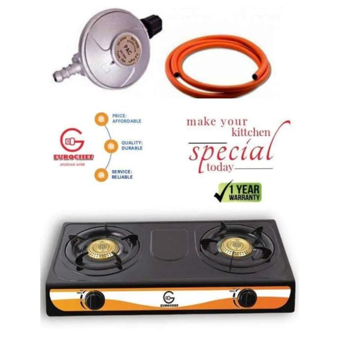 Eurochef Table Top Stainless Steel two Burner Gas Cooker Plus 6kg Regulator And Pipe