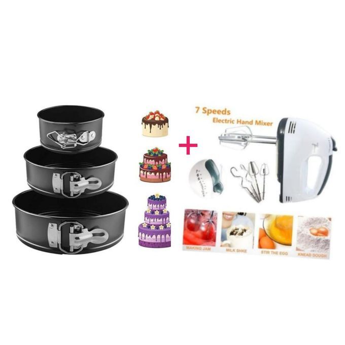 3 Pieces Round Baking Set Tins And Electric Hand Mixer