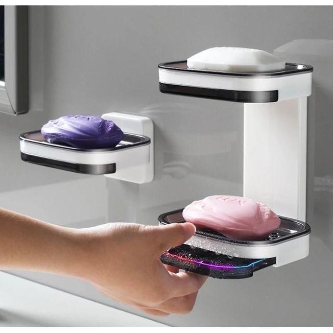 Double Layer Wall Mounted Soap Box / Holder With Adhesive Tape Holder