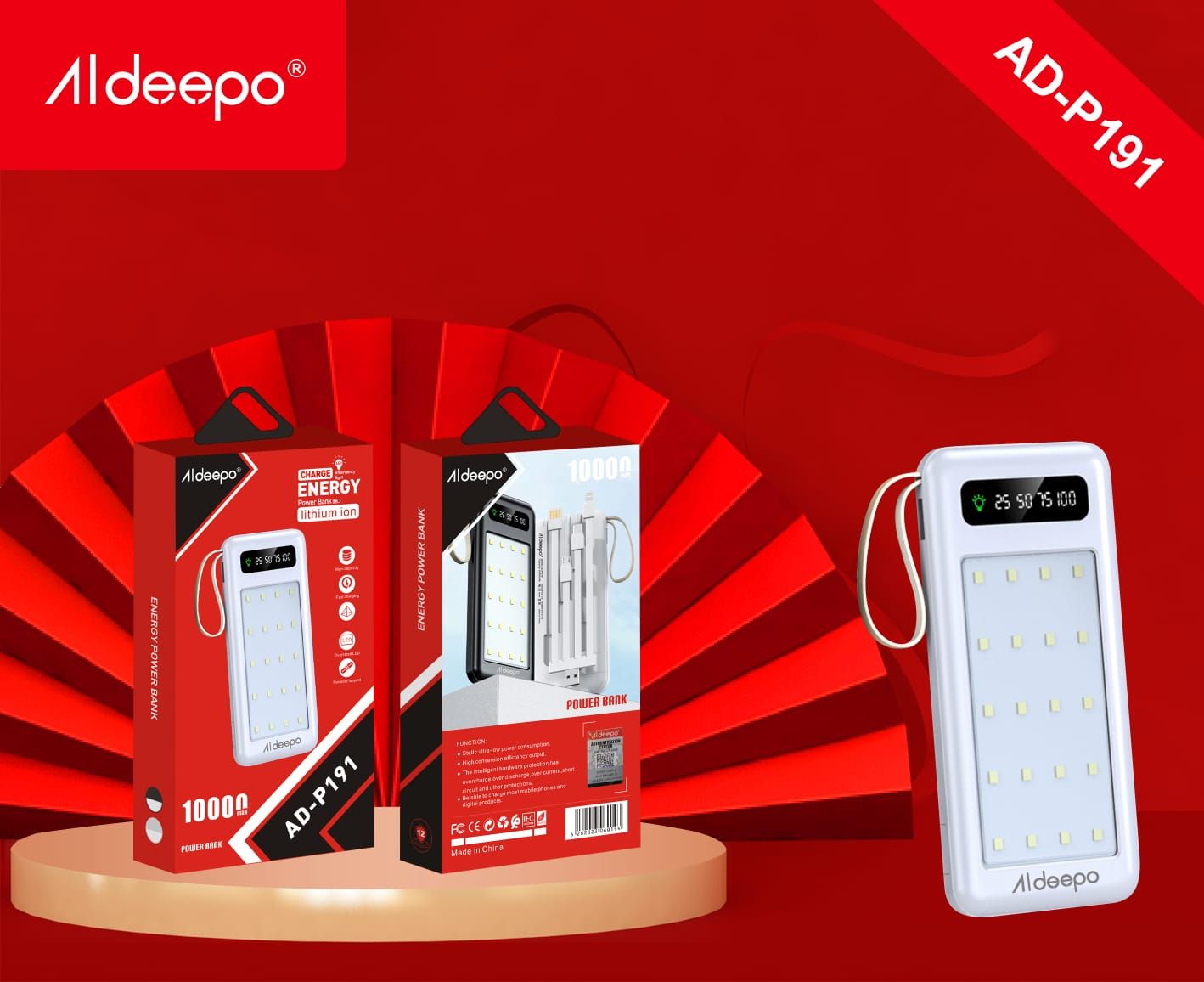 Aldeepo AD-P191 10000mAh power bank, a portable device used to charge electronic devices
