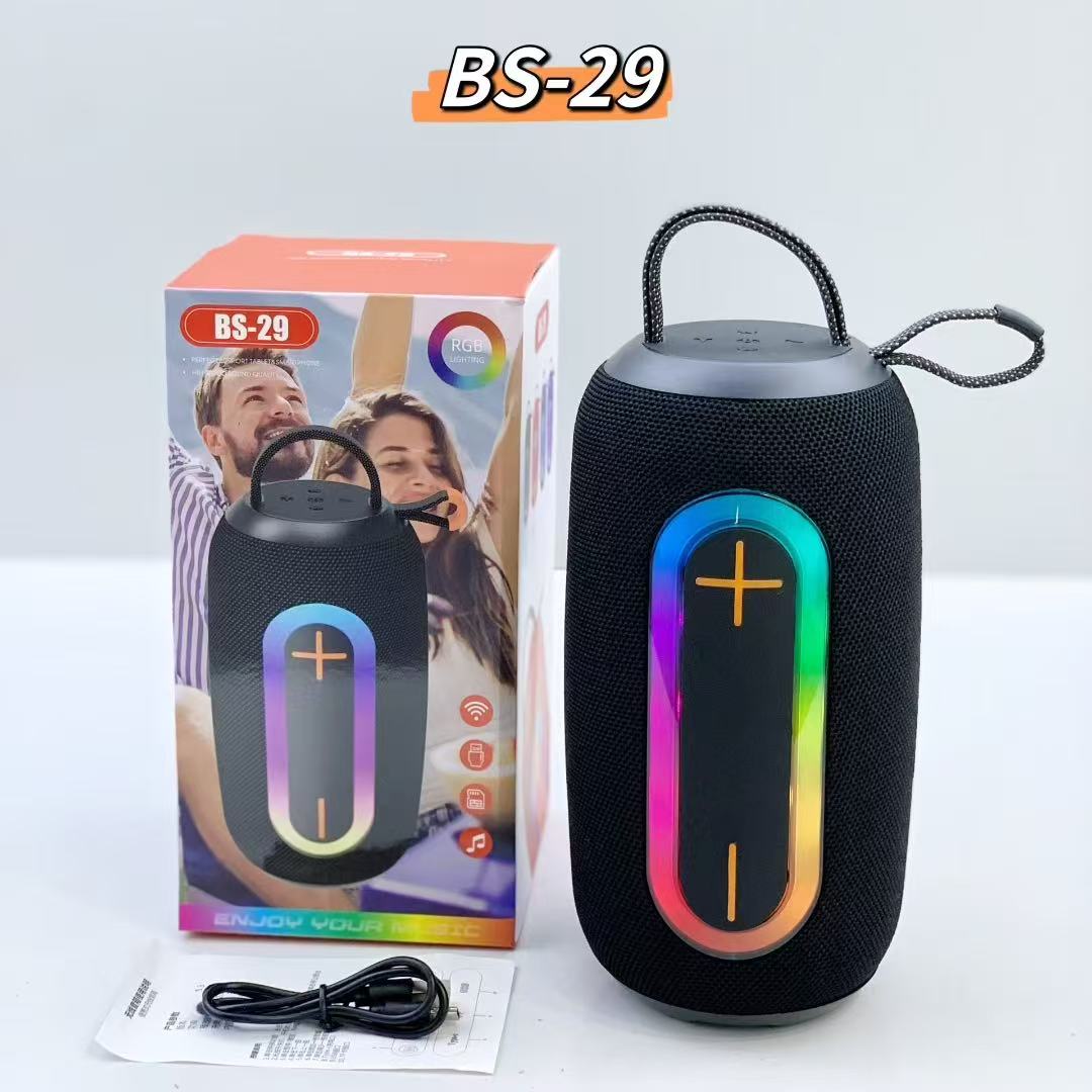 NEW BS-29 Portable Bluetooth 5.3 Wireless Speaker with RGB LED Lights, USB & FM Radio, Multifunctional Outdoor Speaker, Clear Bass Sound, Rechargeable for Home & Travel