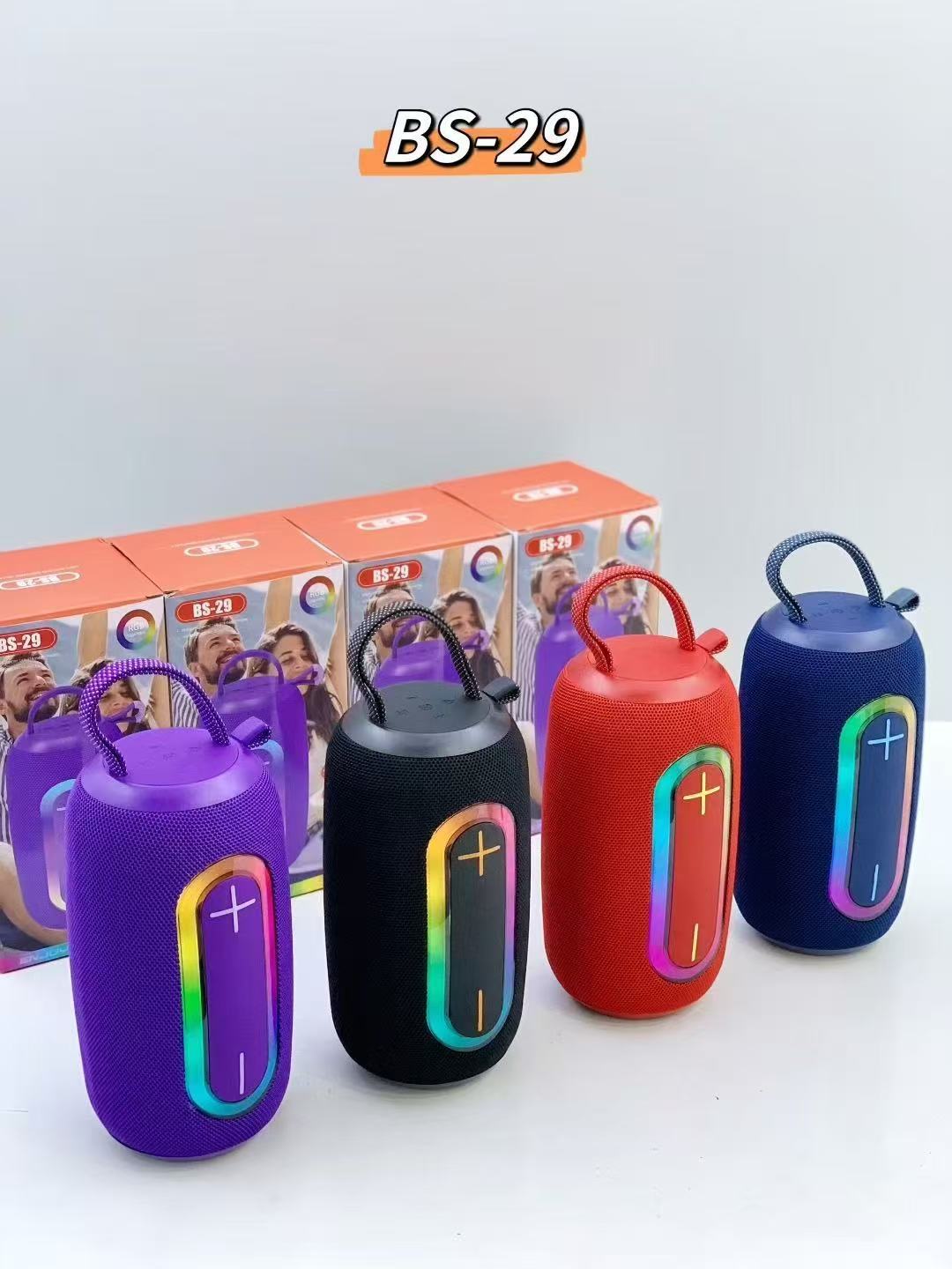 NEW BS-29 Portable Bluetooth 5.3 Wireless Speaker with RGB LED Lights, USB & FM Radio, Multifunctional Outdoor Speaker, Clear Bass Sound, Rechargeable for Home & Travel