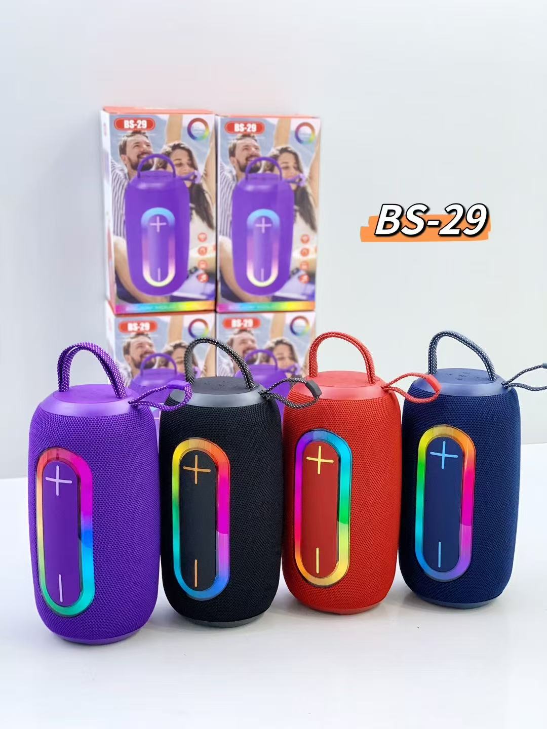 NEW BS-29 Portable Bluetooth 5.3 Wireless Speaker with RGB LED Lights, USB & FM Radio, Multifunctional Outdoor Speaker, Clear Bass Sound, Rechargeable for Home & Travel
