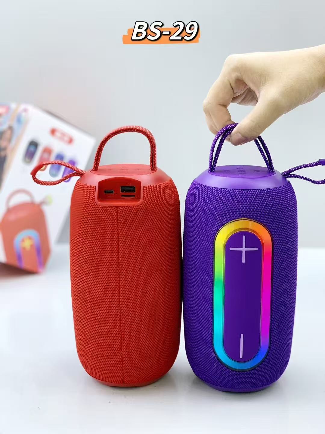 NEW BS-29 Portable Bluetooth 5.3 Wireless Speaker with RGB LED Lights, USB & FM Radio, Multifunctional Outdoor Speaker, Clear Bass Sound, Rechargeable for Home & Travel