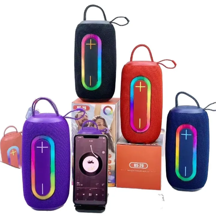 NEW BS-29 Portable Bluetooth 5.3 Wireless Speaker with RGB LED Lights, USB & FM Radio, Multifunctional Outdoor Speaker, Clear Bass Sound, Rechargeable for Home & Travel