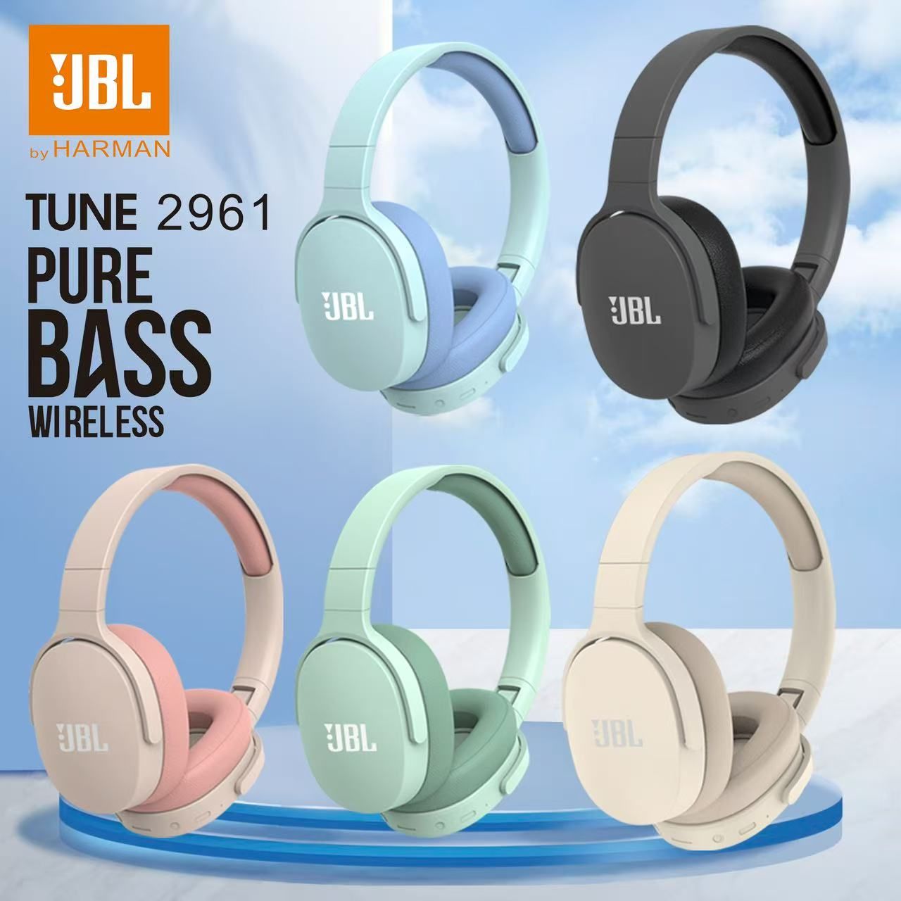 JBL Tune 2961 Bluetooth Wireless Headphones with Deep Bass Sound, Long Battery Life, Foldable Design, Built-In Microphone, Over-Ear Music Headset
