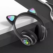 P47 Cat Ear Wireless Bluetooth Headphones with LED Light Up Ears, Foldable Over-Ear Stereo Headset, Built-In Mic, TF Card & FM Radio Support for Kids & Girls