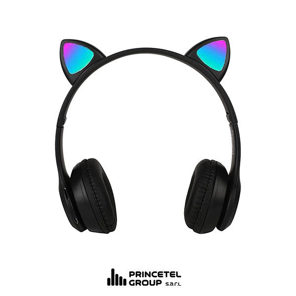P47 Cat Ear Wireless Bluetooth Headphones with LED Light Up Ears, Foldable Over-Ear Stereo Headset, Built-In Mic, TF Card & FM Radio Support for Kids & Girls