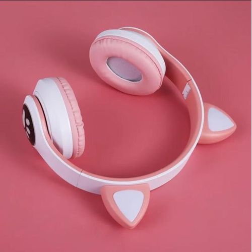 P47 Cat Ear Wireless Bluetooth Headphones with LED Light Up Ears, Foldable Over-Ear Stereo Headset, Built-In Mic, TF Card & FM Radio Support for Kids & Girls