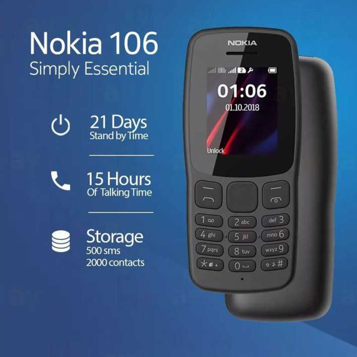[NEW ARRIVAL] NOKIA 106 1.8 inches Li-Ion 800 mAh, removable Dual SIM Glass front, plastic back, plastic frame 4MB 4MB RAM FM radio featured phones