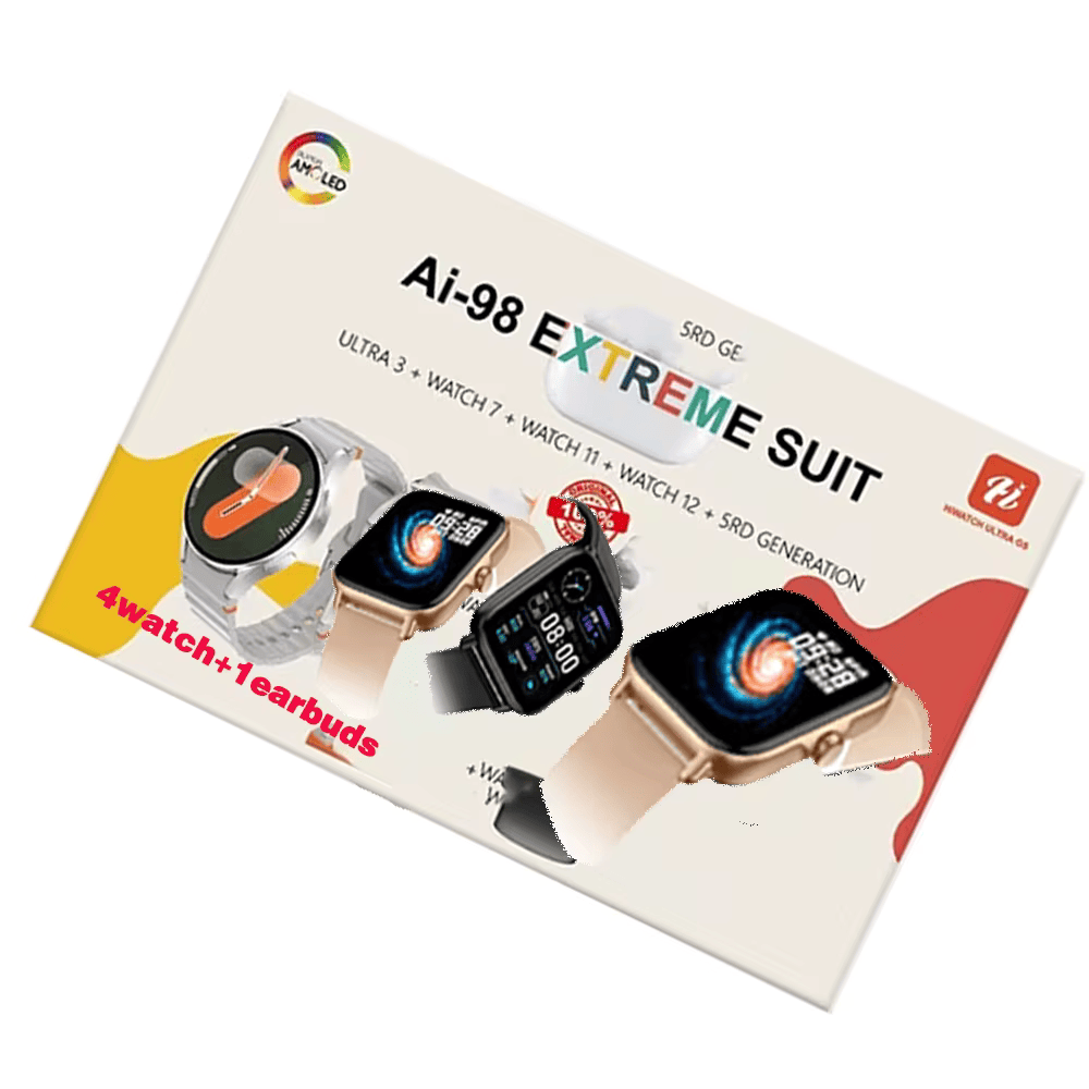 AI-98 Smart Watch Series 4 Pcs Set with TWS Wireless Earbuds, Bluetooth Calling Smartwatch, Fitness Tracker, IP67 Waterproof, Wireless Charging for Android & iOS