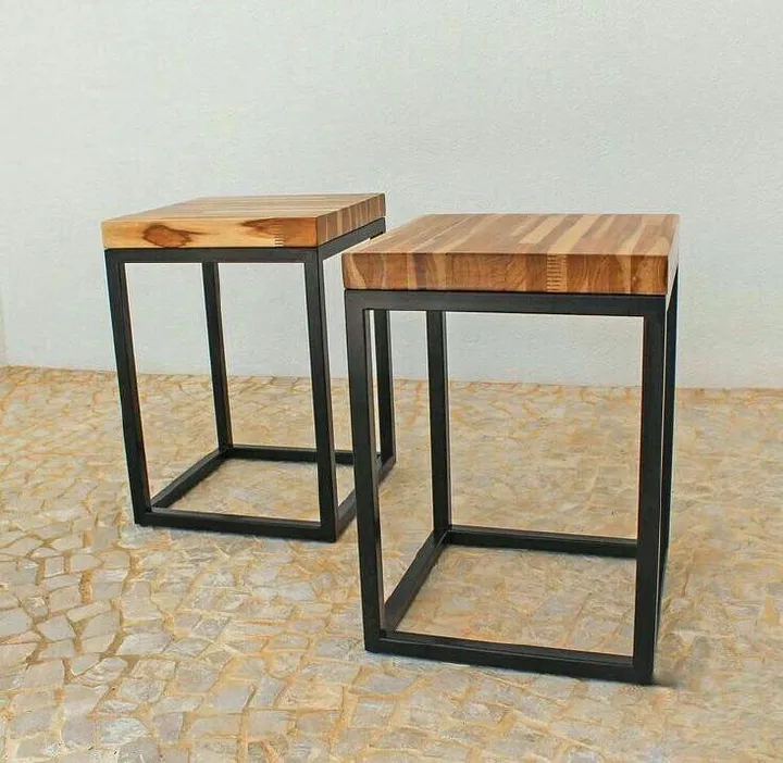 Rustic Wood & Black Steel C Table Pair - Space-Saving Sofa Snack Table & Laptop Stand | Contemporary Accent End Table for Living Room, Bedroom, Office, Small Spaces