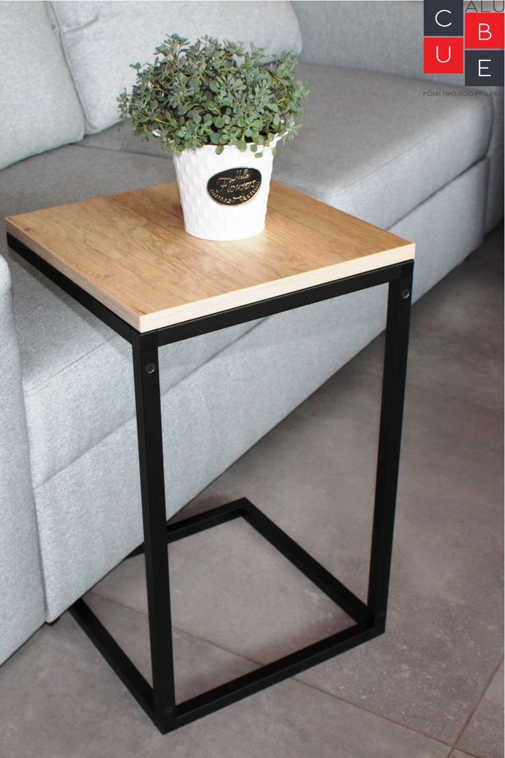 Bedside c table. loft style metal frame with wooden top.
