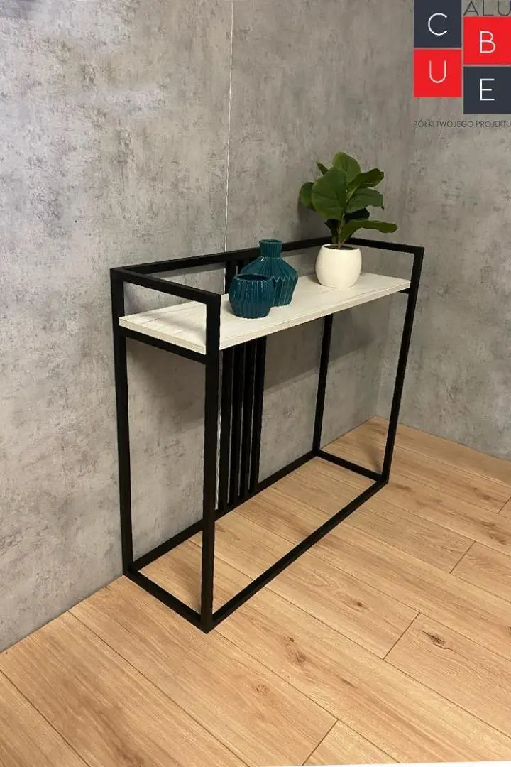 Modern Industrial Console Table with Marble Effect Top & Black Metal Frame | Slim Entryway Sofa Side Table, Hallway Accent Furniture with Storage Shelf for Living Room, Bedroom