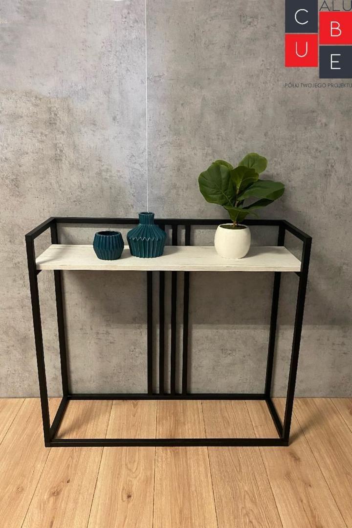 Modern Industrial Console Table with Marble Effect Top & Black Metal Frame | Slim Entryway Sofa Side Table, Hallway Accent Furniture with Storage Shelf for Living Room, Bedroom