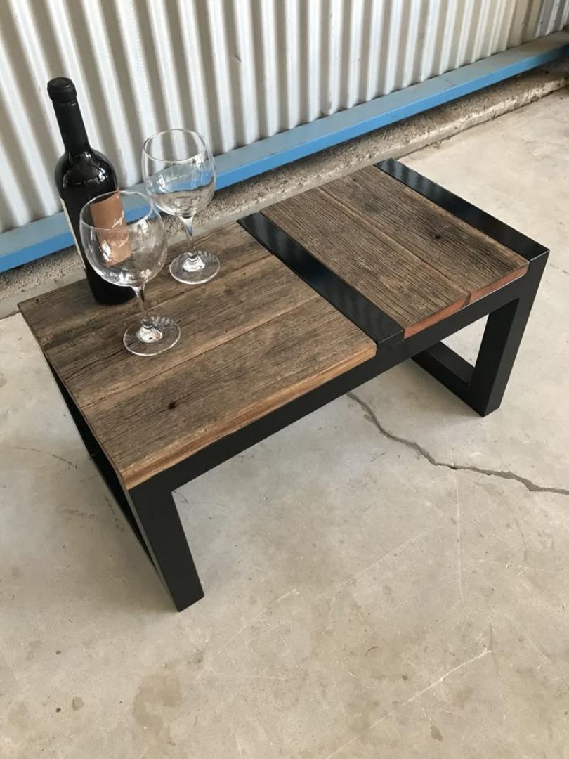 loft style tables. metal frame wooden top