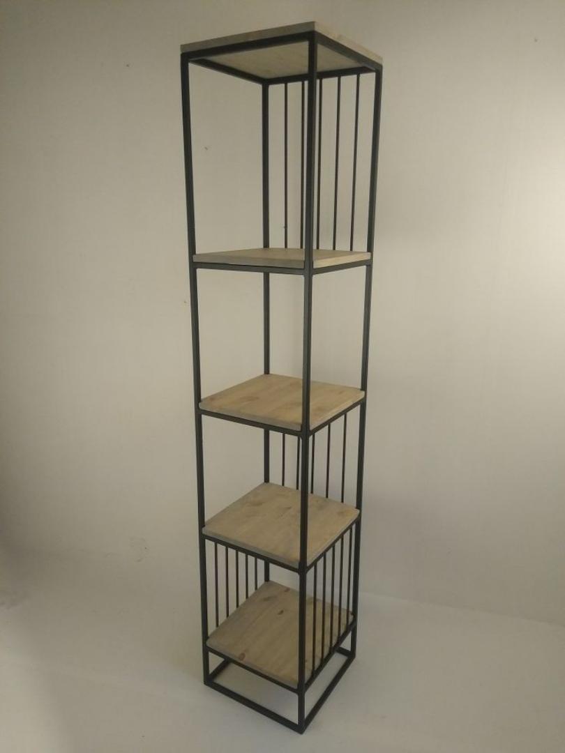 Rustic Wood decor standing tier shelves with Sturdy Black Iron Frame for living area and bedroom. humidifier, bed lamp, flowers stand.
