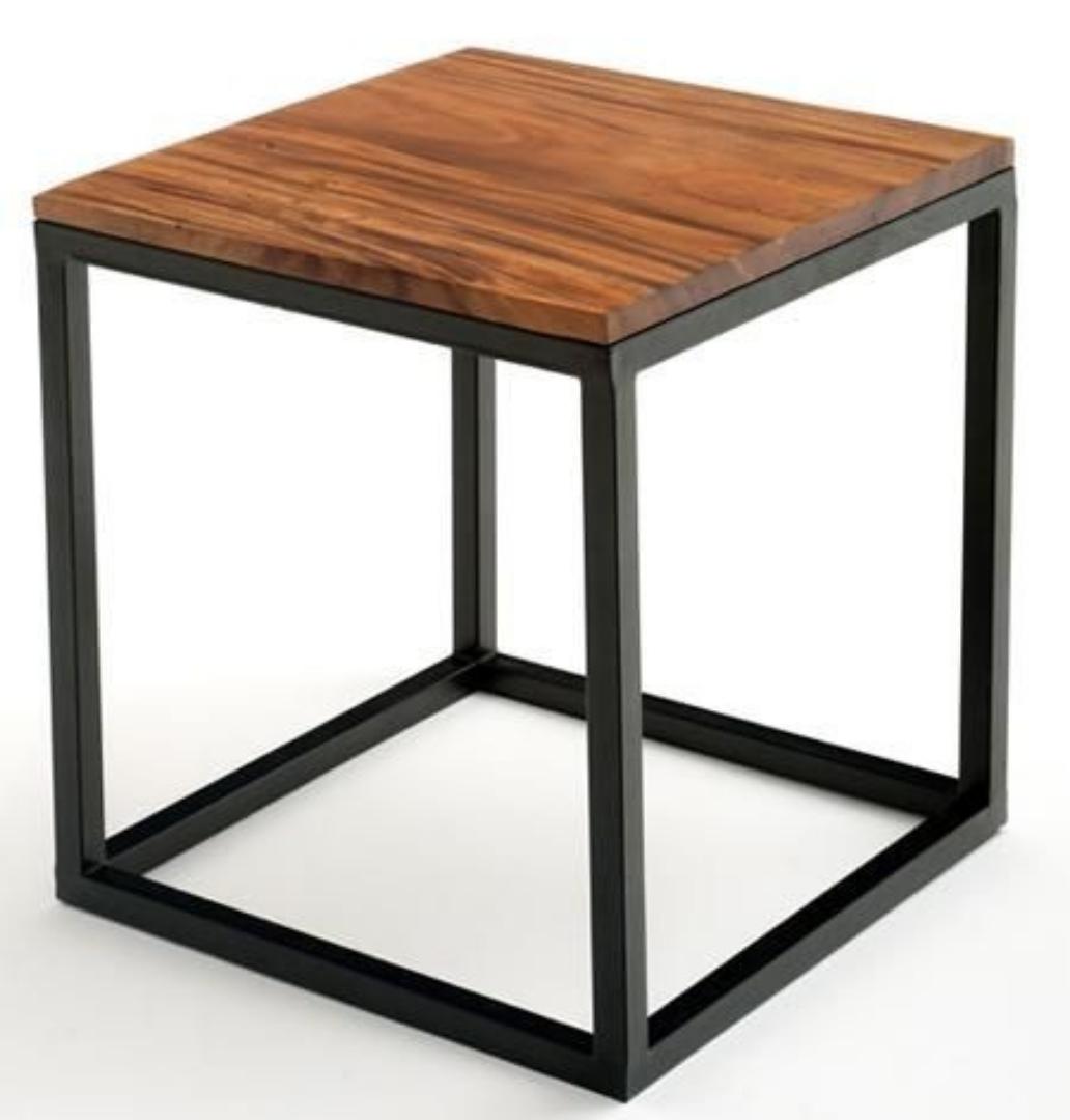Wooden Top Metal Frame Side Tables