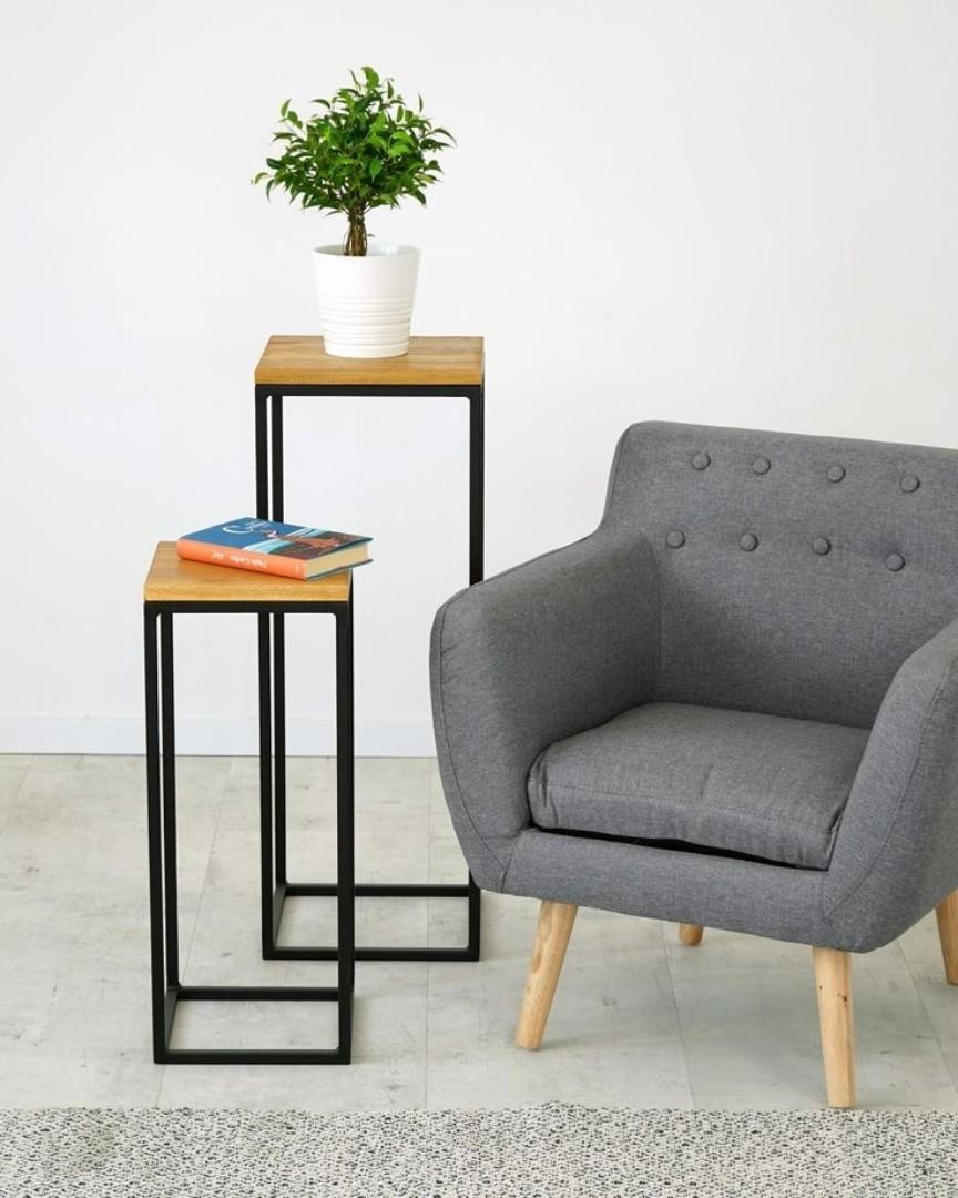 loft style pedestal end table. outdoor and indoor home and office decor