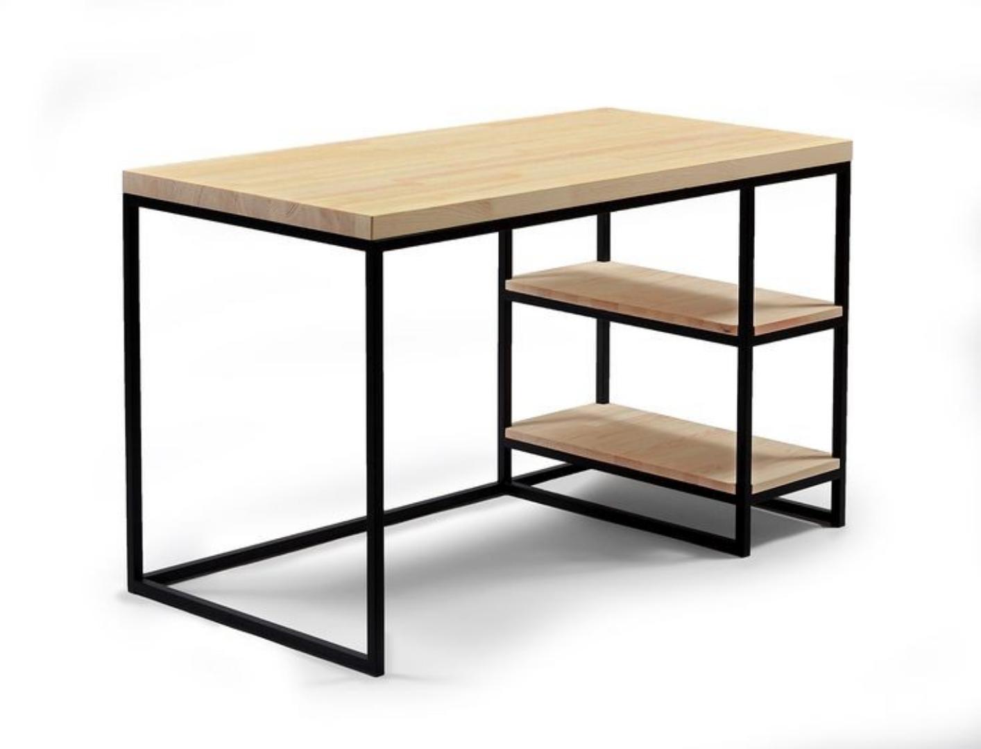 Modern Wooden Home Writing Reception Table Office desk Computer Stand Study Desks. With open shelves and an industrial design