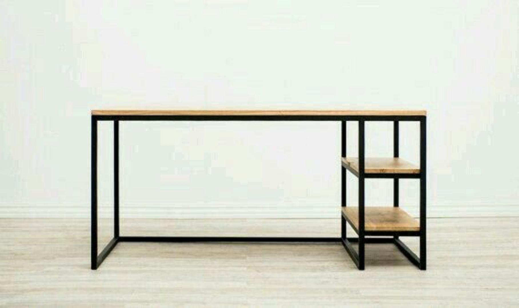 Modern Wooden Home Writing Reception Table Office desk Computer Stand Study Desks. With open shelves and an industrial design