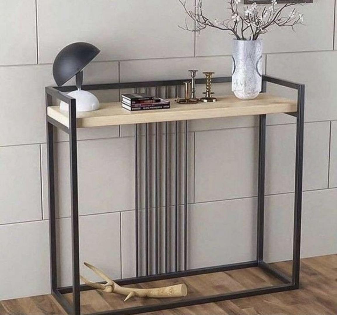 Modern Industrial Console Table with Marble Effect Top & Black Metal Frame | Slim Entryway Sofa Side Table, Hallway Accent Furniture with Storage Shelf for Living Room, Bedroom