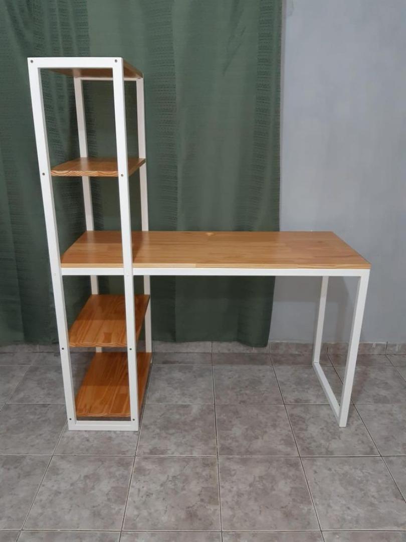 Industrial Style office Desk with Integrated Shelving Unit. Open industrial design stylish and practical.