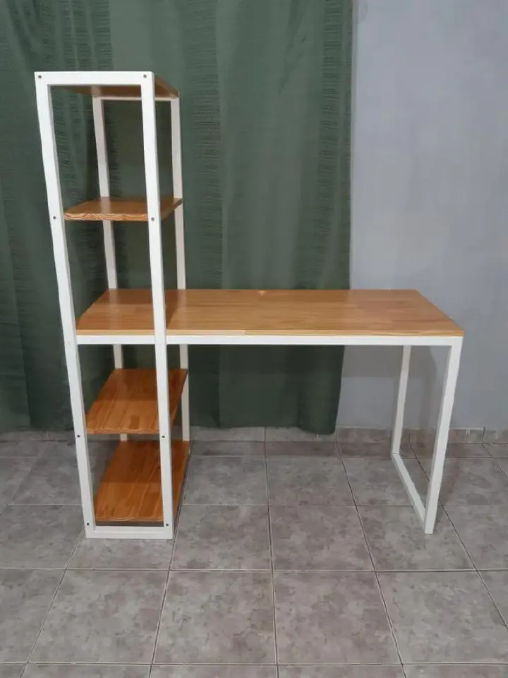 Industrial Style office Desk with Integrated Shelving Unit. Open industrial design stylish and practical.