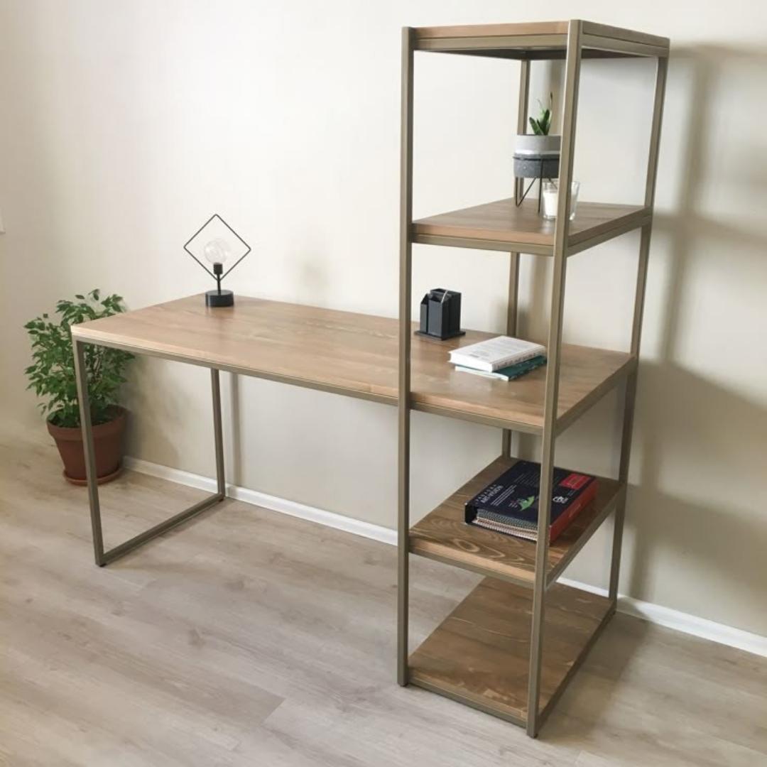 Synergy Space-Saver office Desk with Vertical Storage. Industrial design with five open shelves