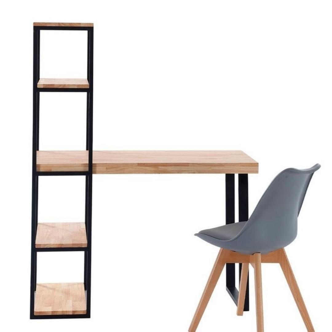 Synergy Space-Saver office Desk with Vertical Storage. Industrial design with five open shelves