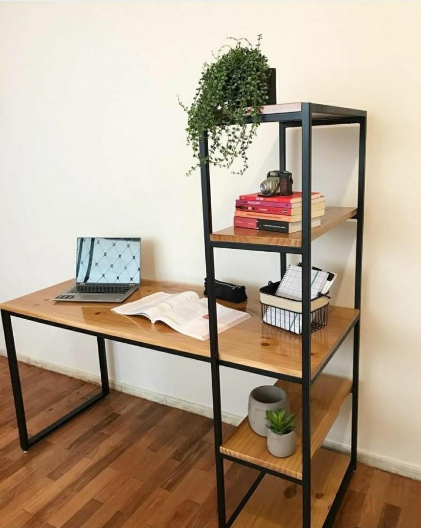 Synergy Space-Saver office Desk with Vertical Storage. Industrial design with five open shelves