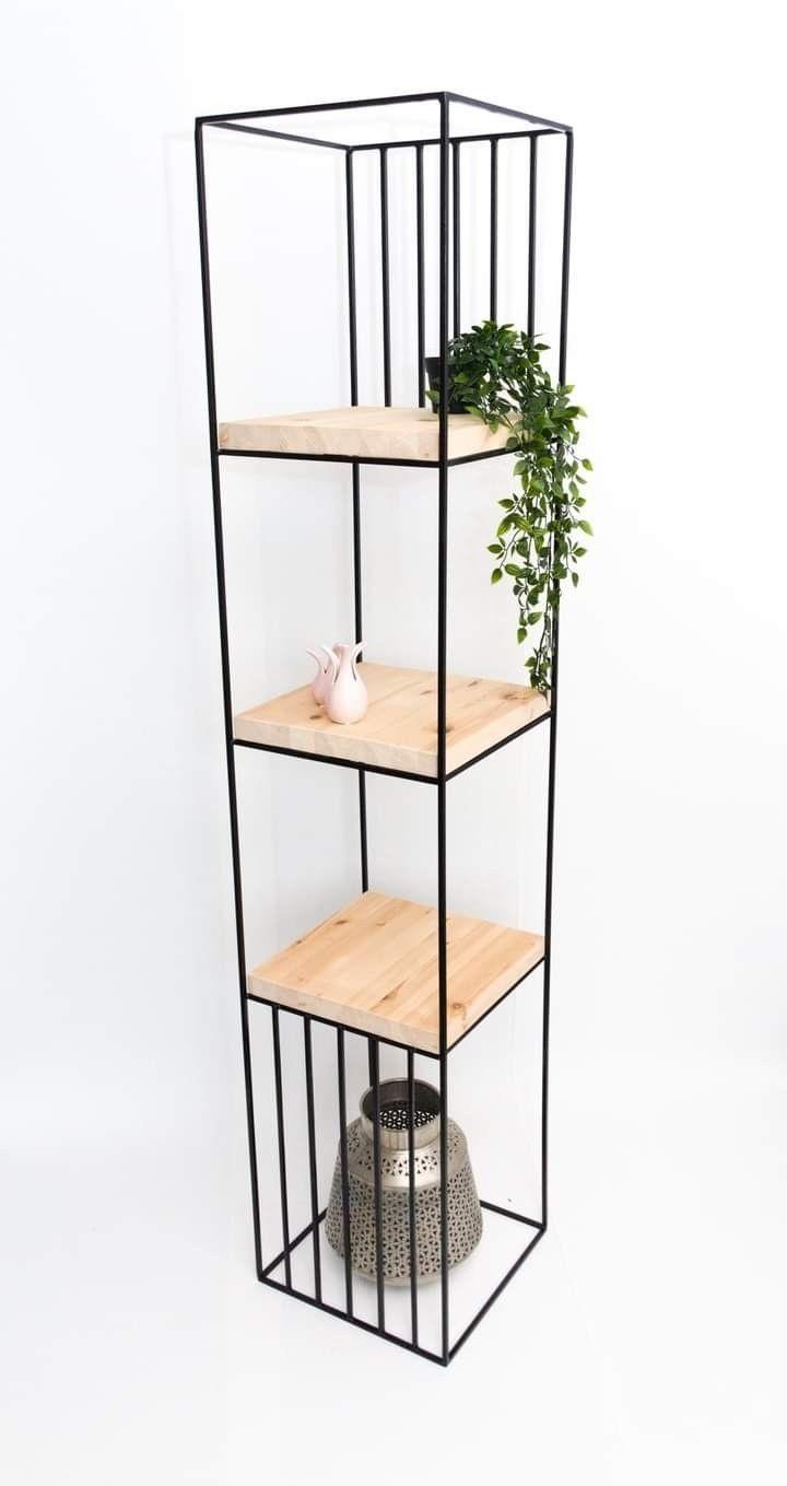 Rustic Wood decor standing tier shelves with Sturdy Black Iron Frame for living area and bedroom. humidifier, bed lamp, flowers stand.