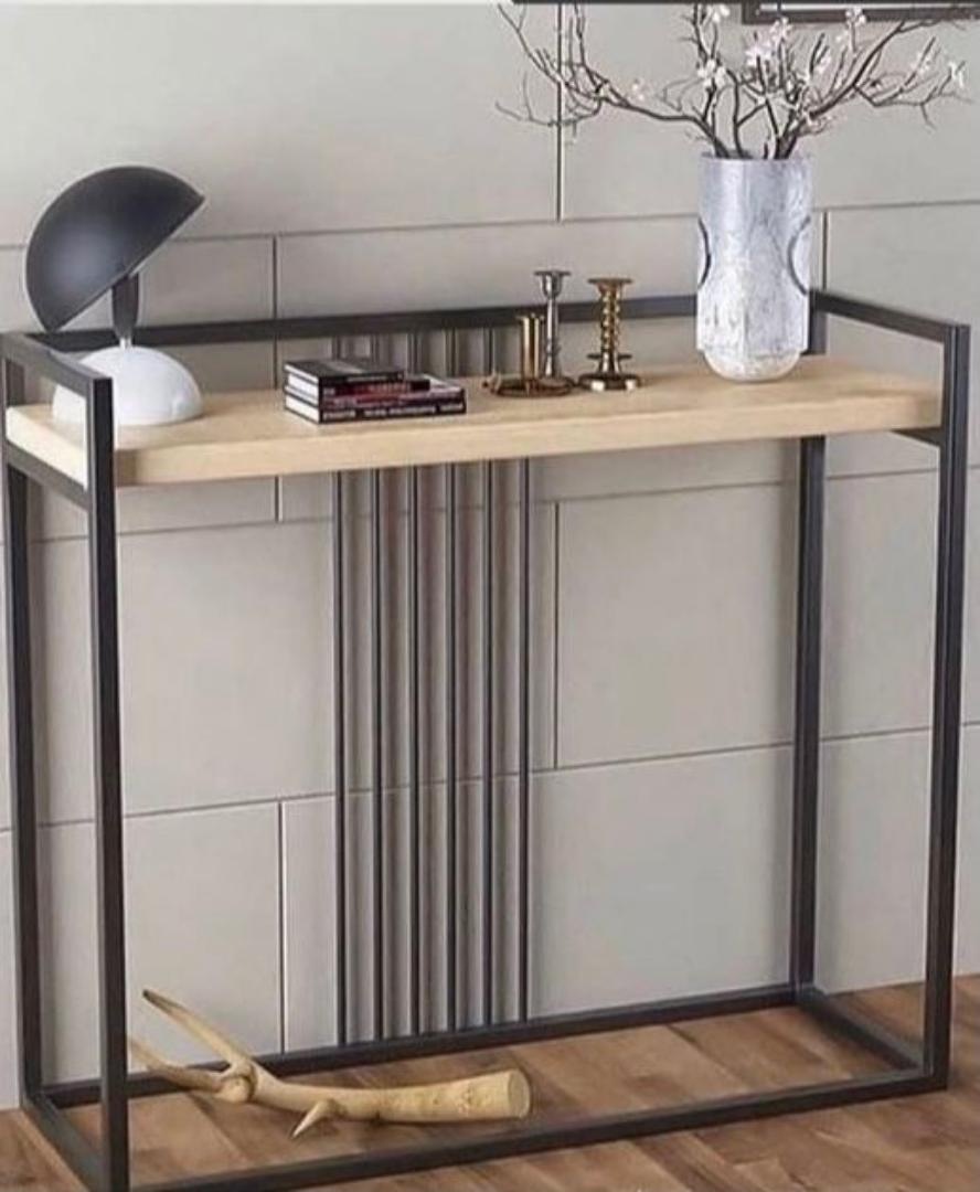 Modern Industrial Console Table with Marble Effect Top & Black Metal Frame | Slim Entryway Sofa Side Table, Hallway Accent Furniture with Storage Shelf for Living Room, Bedroom