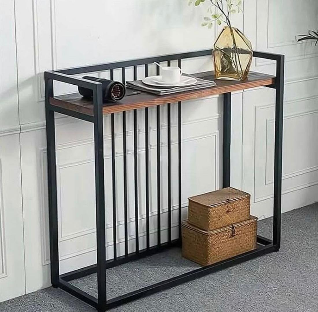 Modern Industrial Console Table with Marble Effect Top & Black Metal Frame | Slim Entryway Sofa Side Table, Hallway Accent Furniture with Storage Shelf for Living Room, Bedroom