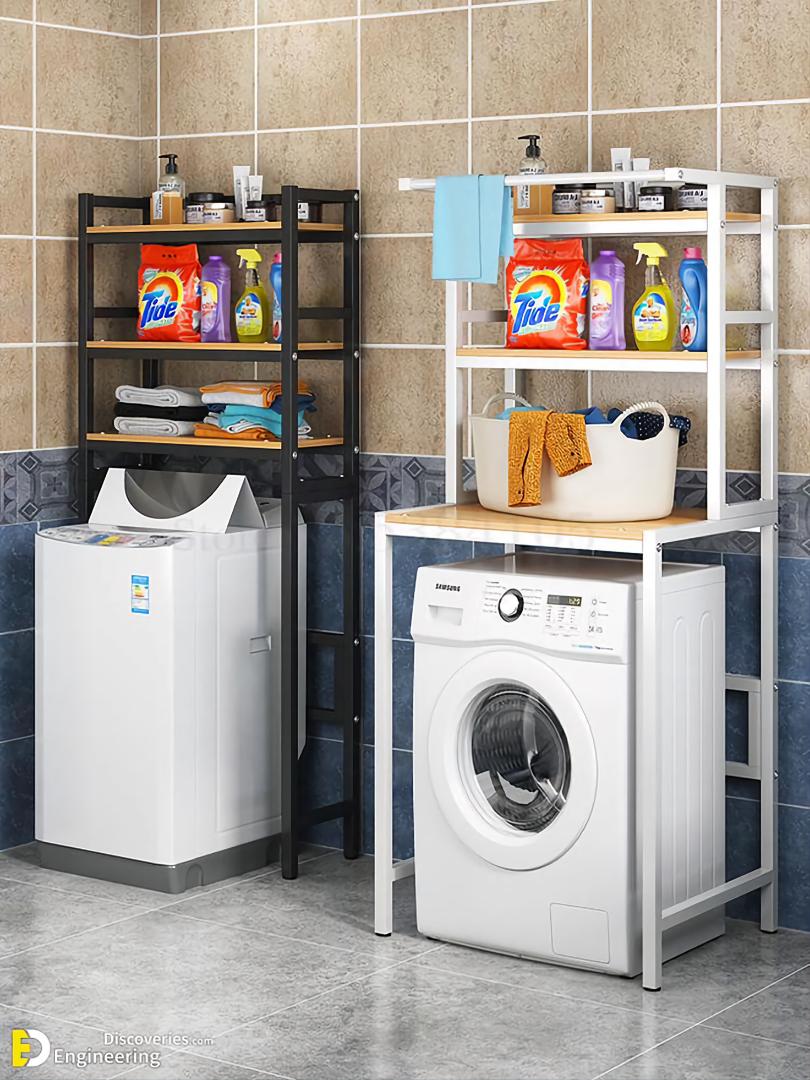 Over Washing Machine Storage Rack - 3-Tier Laundry Room Organizer with Steel Frame & Wood Shelves