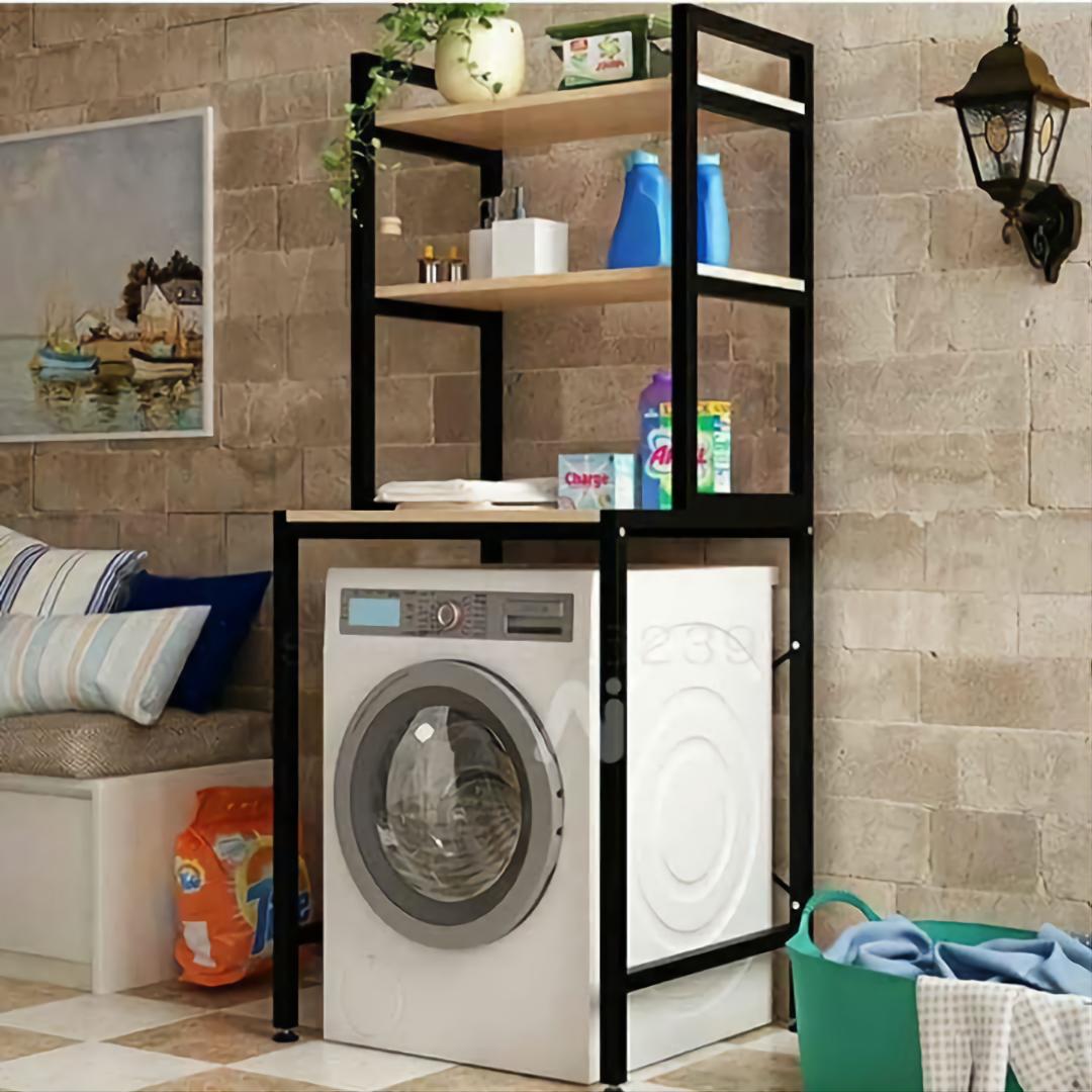 Over Washing Machine Storage Rack - 3-Tier Laundry Room Organizer with Steel Frame & Wood Shelves