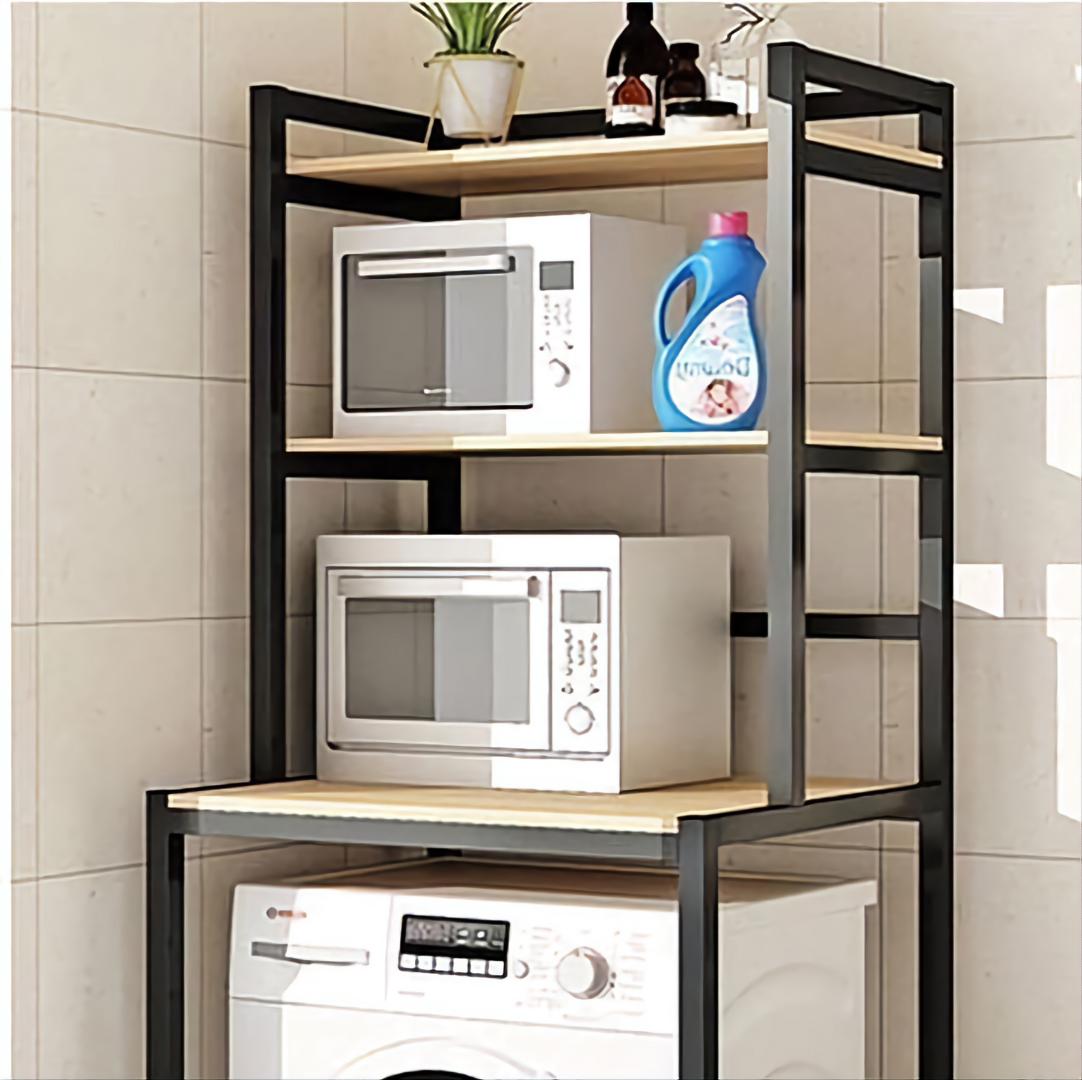 Over Washing Machine Storage Rack - 3-Tier Laundry Room Organizer with Steel Frame & Wood Shelves