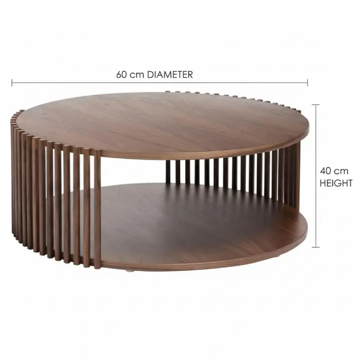 The Lamella circular coffee Table Walnut Wood Fluted Round Coffee TableThe Meridian Drum Coffee Table