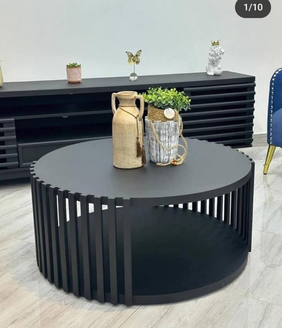 The Lamella circular coffee Table Walnut Wood Fluted Round Coffee TableThe Meridian Drum Coffee Table