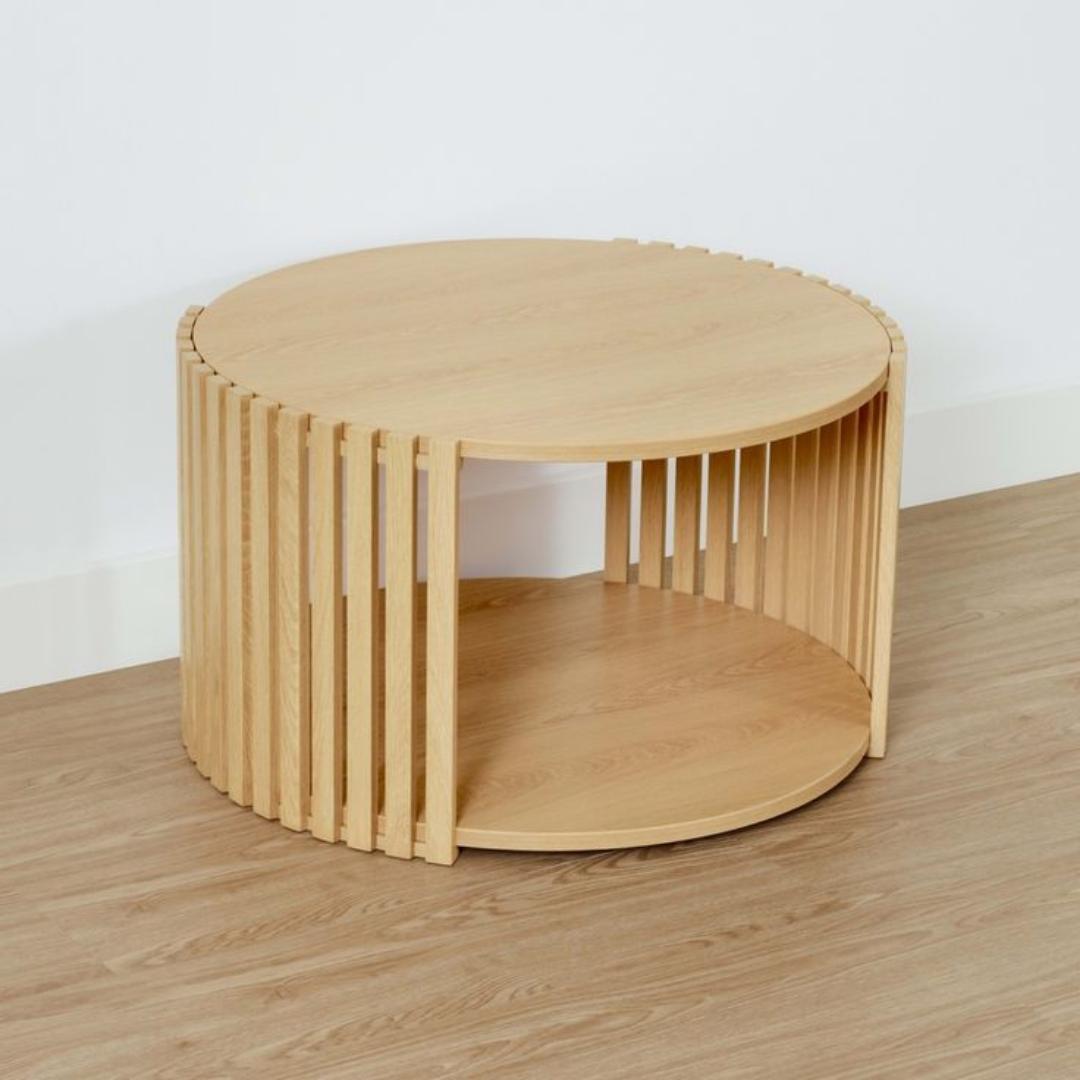 The Lamella circular coffee Table Walnut Wood Fluted Round Coffee TableThe Meridian Drum Coffee Table