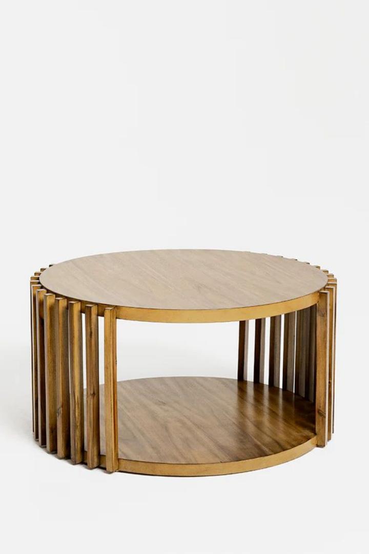 The Lamella circular coffee Table Walnut Wood Fluted Round Coffee TableThe Meridian Drum Coffee Table