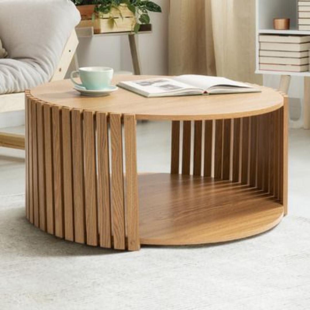 The Lamella circular coffee Table Walnut Wood Fluted Round Coffee TableThe Meridian Drum Coffee Table